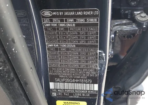 2017 Land Rover Range Rover Evoque Se/Se Premium z USA, uszkodzony, nr VIN SALVP2BG4HH181679